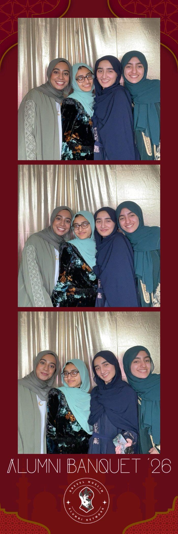 Photo strip with a custom red alumni banquet template showing a group of friends