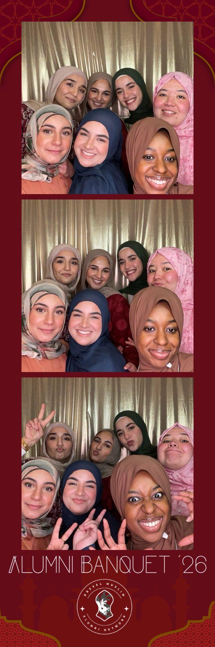 Three-frame photo strip going from posed smiles to silly faces